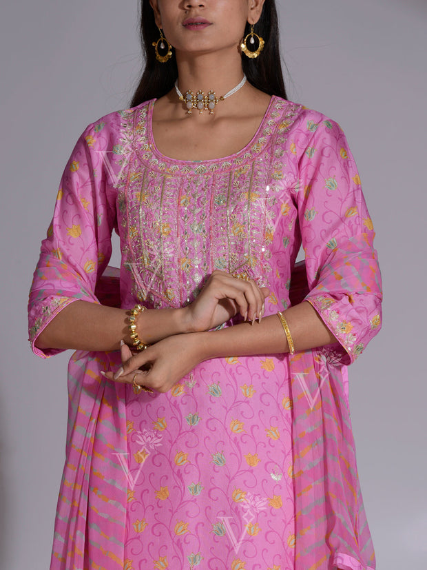 Fusica Pink Vasansi Silk Kurta and Sharara Suit Set