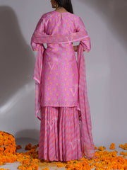 Fusica Pink Vasansi Silk Kurta and Sharara Suit Set