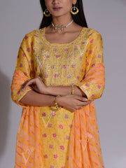 Lemon Yellow Vasansi Silk Kurta and Sharara Suit Set