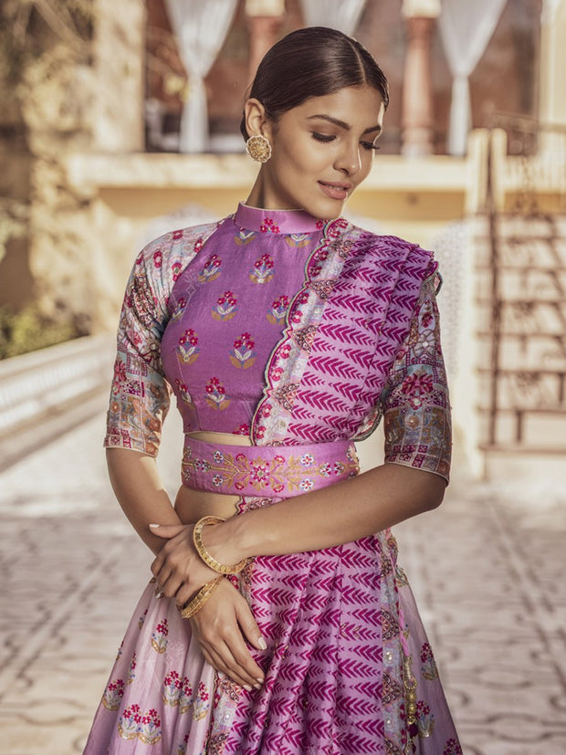 Lilac Ombre Silk Highlighted Lehenga Set