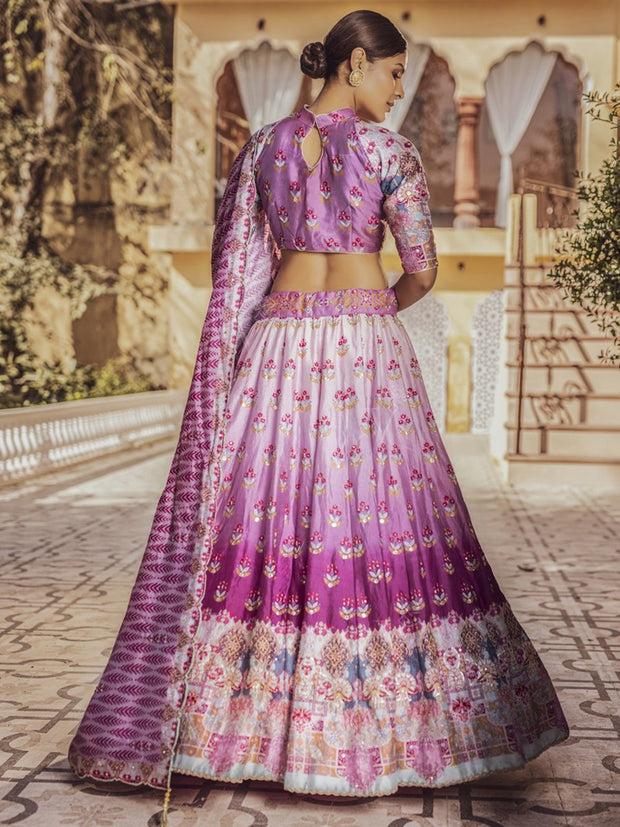 Lilac Ombre Silk Highlighted Lehenga Set