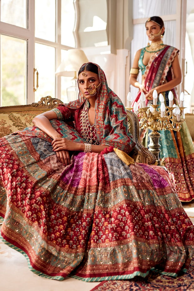 Multi Color Silk Lehenga Set