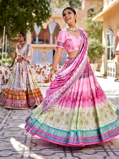 Lehenga, Lehengas, Lahanga, Lahenga, Lehenga set, Ghaghra choli, Chaniya choli, Traditional wear, Traditional, Traditional outfit, Printed, Highlighted, Lightweight, Navratri, Navratra, Ombre, Shaded, Shaded lehenga, DD28