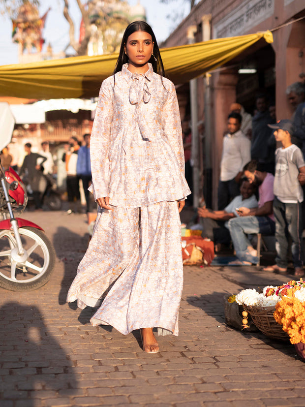 Beige Silk Printed Palazzo Set