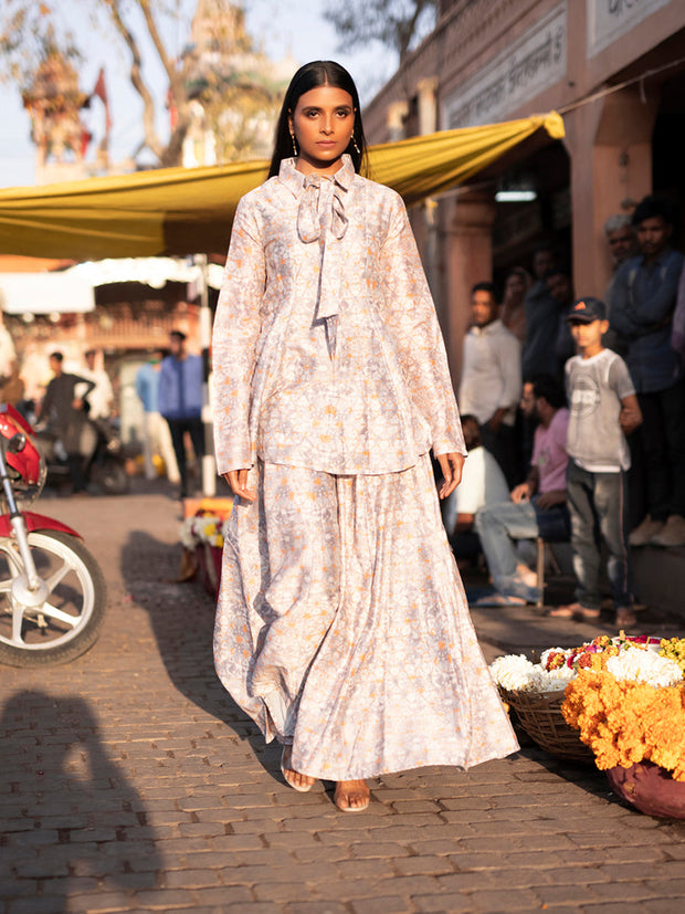 Beige Silk Printed Palazzo Set