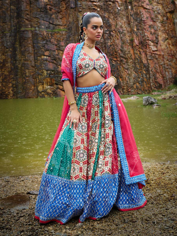 Multicolor Gota Patti Vasansi Silk Lehenga Set