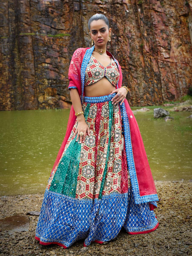 Multicolor, Gota Patti, Vasansi Silk, Lehenga, Bridal, Bridal Wear