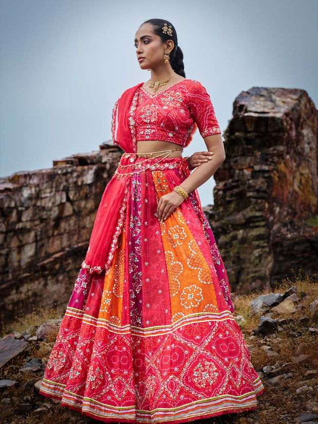 Multicolor, Gota Patti, Vasansi Silk, Lehenga, Bridal, Bridal Wear