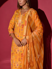 Yellow Cotton Printed Suit Set