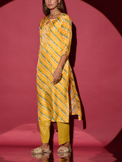 Yellow Vasansi Silk Leheriya Kurta