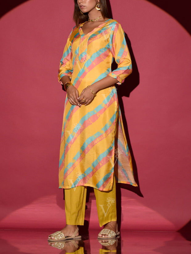 Yellow Vasansi Silk Leheriya Kurta