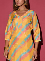 Yellow Vasansi Silk Leheriya Kurta