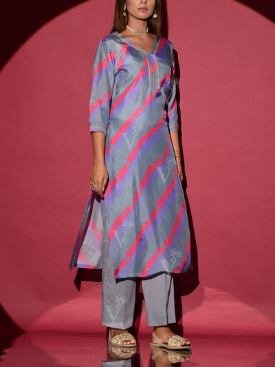 Grey Vasansi Silk Printed Leheriya Kurta