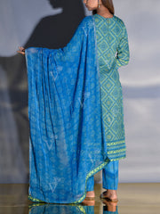 Blue and Green Vasansi Silk Printed Suit Set
