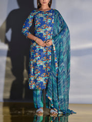 Blue Printed Vasansi Silk Suit Set