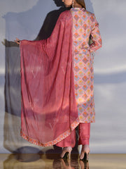 French Rose Vasansi Silk Printed Suit Set