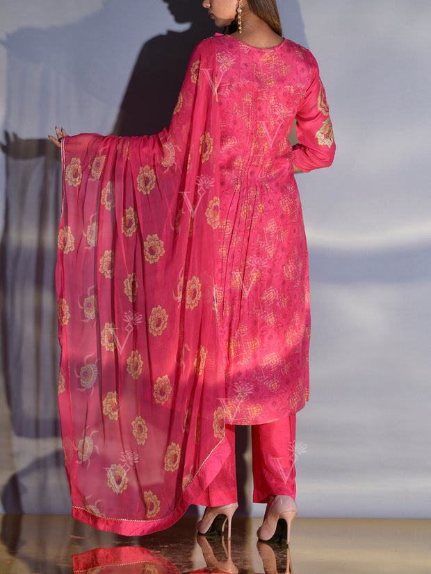 Fiery Rose Vasansi Silk Embroidered Suit Set