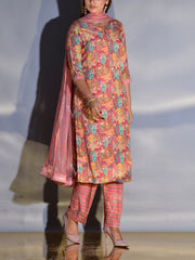 Mustard and Pink Vasansi Silk Printed Suit Set