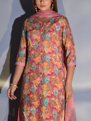 Mustard and Pink Vasansi Silk Printed Suit Set