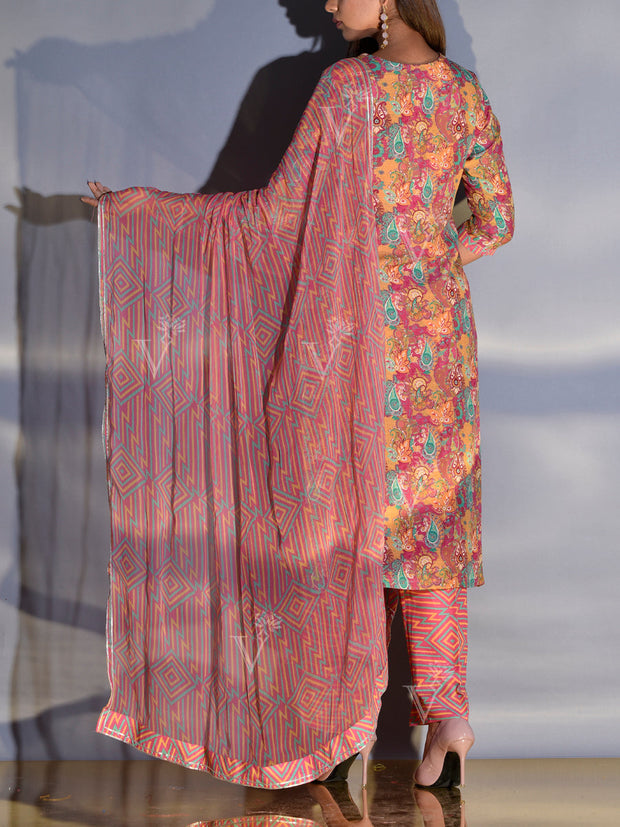 Mustard and Pink Vasansi Silk Printed Suit Set