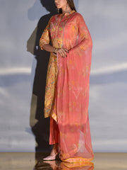 Yellow and Peach Vasansi Silk Printed Suit Set