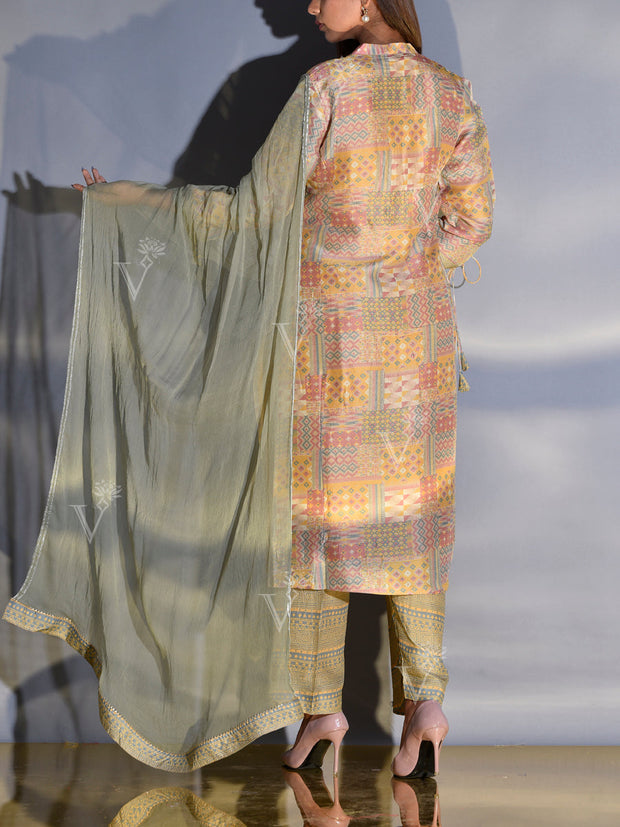 Yellow and Grey Vasansi Silk Suit Set