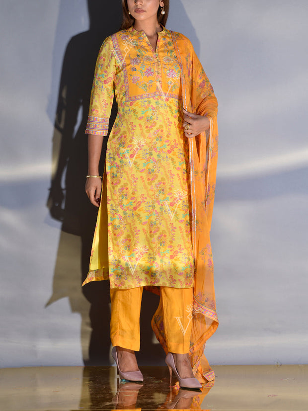 Lemon Yellow Vasansi Silk Printed Suit Set