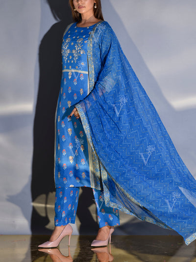 Blue Vasansi Silk Printed Suit Set