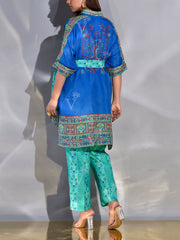 Blue and Green Vasansi Silk Kaftan Set