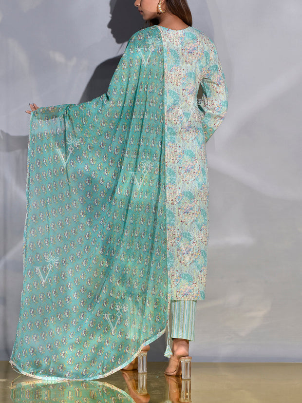 Light Teal Green Dobby Printed Suit Set