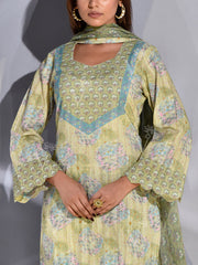 Moss Green Dobby Printed Suit Set