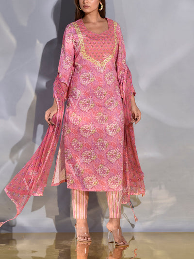 Rouge Pink Dobby Printed Suit Set