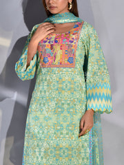 Green Cotton Printed Suit Set