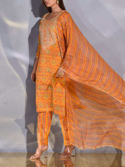 Chrome Yellow Vasansi Silk Printed Suit Set