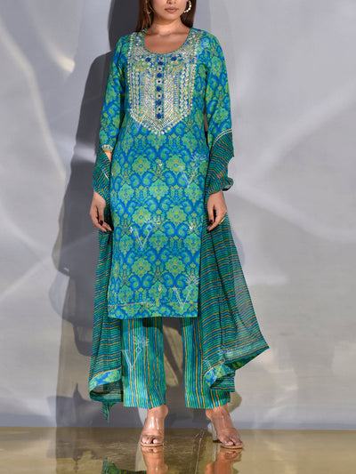Blue and Green Vasansi Silk Suit Set