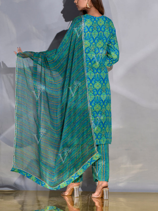 Blue and Green Vasansi Silk Suit Set