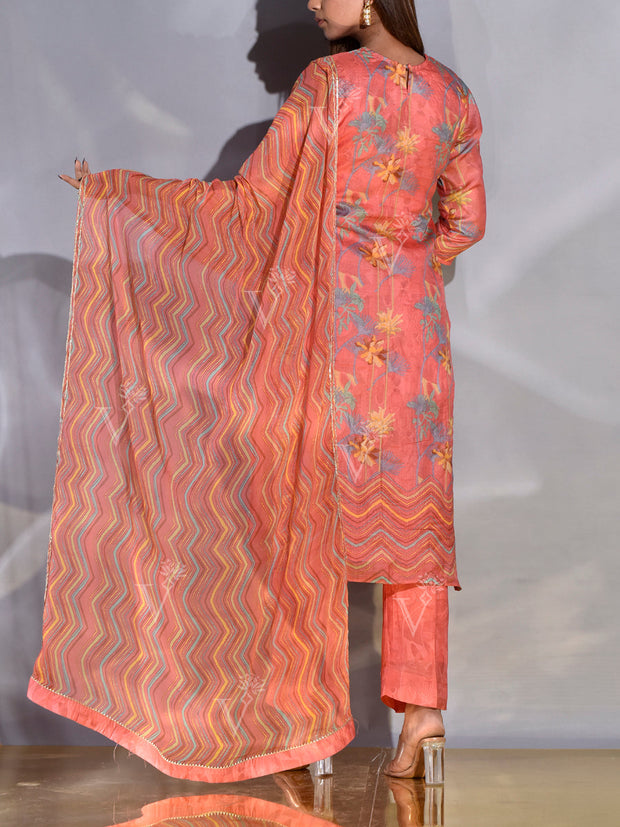 Orange-Red Vasansi Silk Embroidered Suit Set