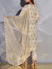 Off-White Floral Printed Vasansi Silk Suit Set