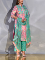 Pink and Green Vasansi Silk Suit Set