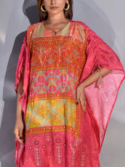 Pink Vasansi Silk Printed Kaftan Set