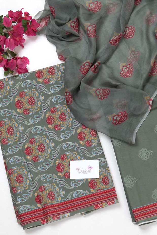 Green Cotton Dress Material