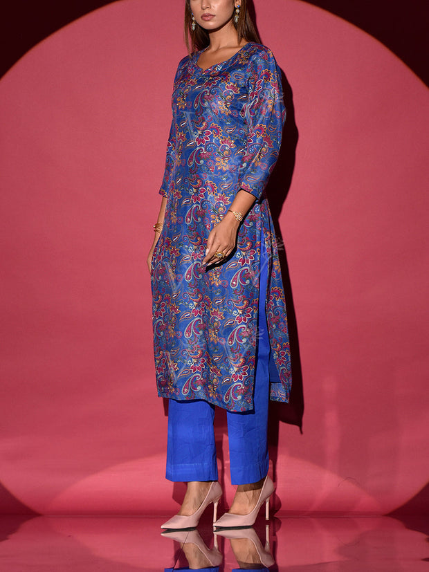 Blue Vasansi Silk Printed Kurta