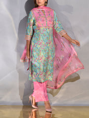 Pink and Green Vasansi Silk Suit Set