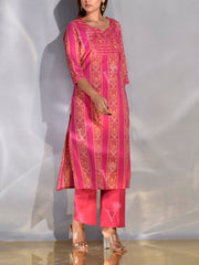 Pink Cotton Printed Kurta