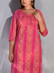 Pink Cotton Printed Kurta