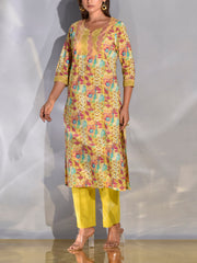 Lime Green Printed Cotton Kurta