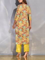 Lime Green Printed Cotton Kurta