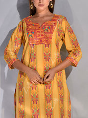 Mustard Printed Cotton Kurta