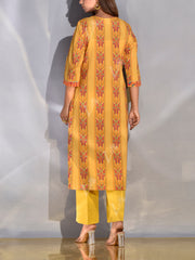 Mustard Printed Cotton Kurta