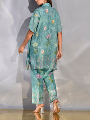 Turquoise Vasansi Silk Printed Kaftan Set